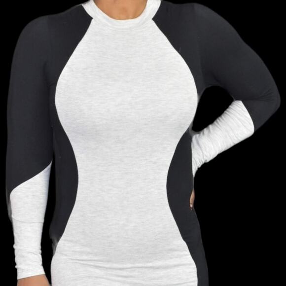 GoodTime Jersey Knit Dress Black Grey Stretch Bodycon Hourglass Illusion Large - Picture 4 of 15